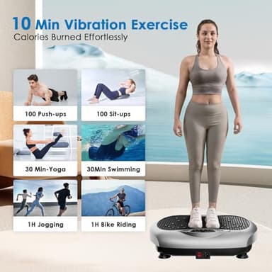 Natini Vibration Plate Exercise Machine - Whole Body Workout Vibration Platform Lymphatic Drainage Machine for Weight Loss Home Fitness W/Pilates Bar Resistance Bands Remote - Silver - Image 4
