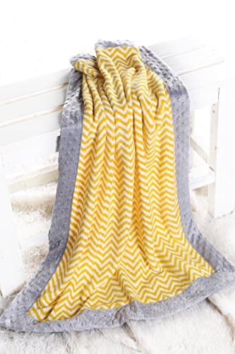 Bacati Ikat Zigzag Chevron with Border Plush Blanket, Yellow/Grey, 30" x 40" - Image 2