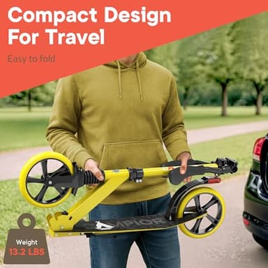 Campior Kick Scooter for Ages 6+, for Kids, Teens, and Adults, Max Load 240 LBS, Foldable, 8-inch Big Wheels for Kids and Adults, with Kickstand, 3 Adjustable Levels, Child Safety Approved, Yellow - Image 6
