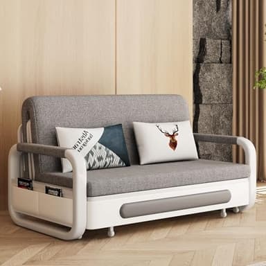 NessCarsti Pull-Out Sofa Daybed with Trundle - Versatile Futon Sleeper Couch for Living Room and Small Spaces (34.6"" D x 50.3"" W x 34.2"" H)- Gray/White Sofa Bed - Image 3