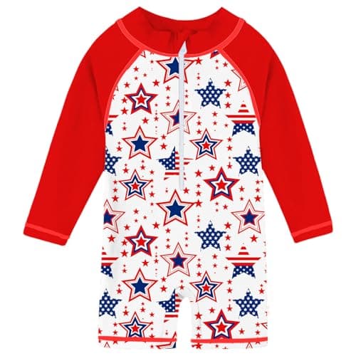 Funnycokid Baby Boy Swimsuit 4th of July Toddler Bathing Suit Patriotic Rash Guard One Piece Swimwear UPF 50+ Sunsuits 6-12 Months,04 - Image 1