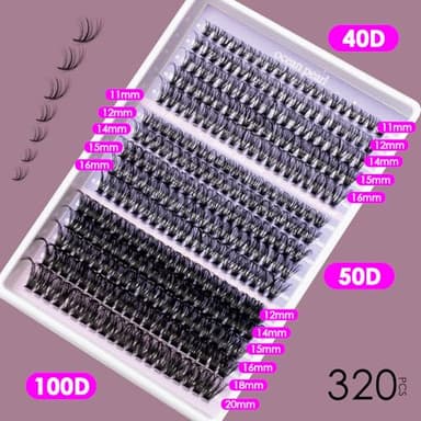 Ocean Pearl Lash Clusters 320pcs 11-20mm Lash Clusters Kit 40D+50D+100D Eyelashes, Lash Extension Kit, Lashes Clusters Eyelash Extensions Kit,Eyelash Clusters with Lash Bond&Seal&Lash Remover&Tweezers - Image 4
