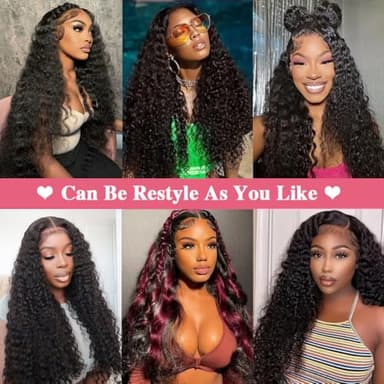 KRKRYQ 26 Inch Deep Wave Lace Front Wigs Human Hair 13x6 Lace Front Wig Human Hair Pre Plucked with Baby Hair 200% Density HD Lace Frontal Wigs for Women Curly Human Hair Wigs Natural Color - Image 7
