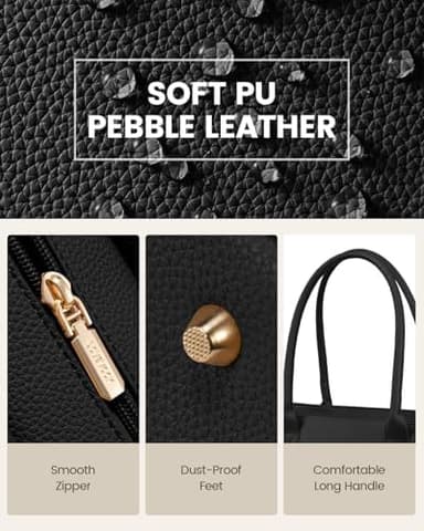 LOVEVOOK Laptop Tote Bag for Women, Pebbled Vegan Leather 15.6" Large Capacity Laptop Bag for Women, Waterproof Plus Room for Laptop & 4x Tumblers, for Office & Gift, Black - Image 5