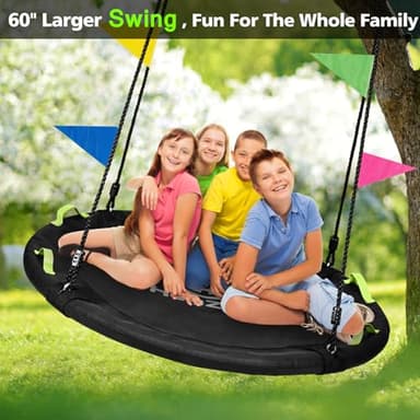 HeyZoo Tree Swing, 60 inch Larger Saucer Swing for Whole Family, 900lbs Weight Capacity, with Adjustable Hanging Straps, for Outdoor Backyard, Gifts for Kids, Black - Image 4