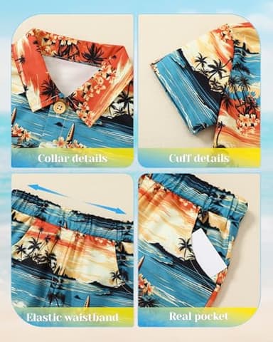 ZOEREA Toddler Baby Boy Clothes Hawaiian Outfit Shorts Sets Palm Printed Button Down Shirt and Shorts Summer Beach Clothes 2-3T - Image 3