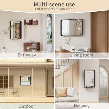 Koonmi Black Wall Mirror for Bathroom, 24x36 Inch Matte Deep Framed Rounded Rectangle Vanity Mirror for Farmhouse Living Room, Tempered Glass, Anti-Rust, Vertically or Horizontally - Image 8