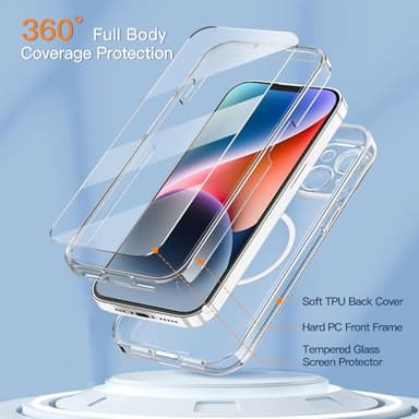 COOLQO Magnetic for iPhone 14/iPhone 13 Case with Screen Protectors, Compatible with MagSafe, Military Grade Drop Protection, Dual Layer Design Heavy Duty Protective Shockproof Phone Case, Clear - Image 2