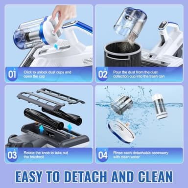 Mattress Vacuum Cleaner Bed Vacuum with 16Kpa Suction 253.7nm UV-C Light, 30000 RPM/Min Dual Brushroll Rotation & Heating Tech & Ultrasonic, 10'' Dual Widened Suction Port, 500W, Corded - Image 6