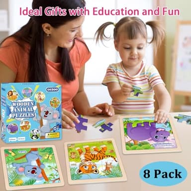 Wooden Puzzles for Toddlers, 9 Pieces Animal Jigsaw Puzzles for Kids Ages 3-5 4-6, Preschool Learning Activities, Learning & Educational Toys, Gifts for Boys, Girls (8 Pack) - Image 5