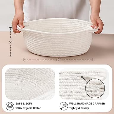 4 Pack Small Woven Basket with Handles, All 12"x 8"x 5", Cotton Rope Room Shelf Storage Basket, Cat Toys, Cute Baby Gift Basket with Gift Bags and Ribbons for Nursery, Empty Decorative Gift Chest Box - Image 5