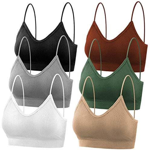 selizo Padded Bralettes for Women, 6 Pcs Sports Bras for Women Pack, V Neck Cami Bando Bra for Women Girls, S-M - Image 1