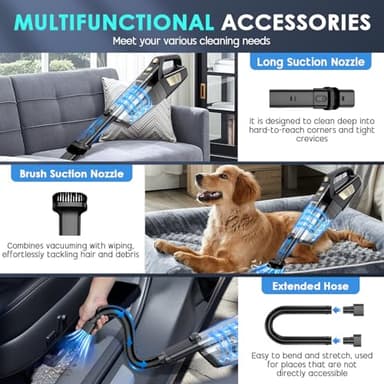 CKIKH Handheld Vacuum Cordless, 15000PA Strong Suction Hand Held Car Vacuum Cleaner Portable with Multi-Nozzles & Washable Filter, Lightweight Dust Busters Rechargeable for Home, Car, Office, Pets - Image 3