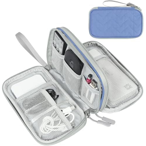 FYY Electronic Organizer, Travel Cable Organizer Bag Pouch Electronic Accessories Carry Case Portable Waterproof Double Layers All-in-One Storage Bag for Cable, Cord, Charger, Phone, Blue Pattern - Image 1