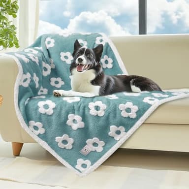 Luciphia Waterproof Pet Blanket for Medium Large Dogs Washable Fluffy Thick Jacquard Shag Fleece Warm Sherpa 3D Textured Flower Print for Cats Puppy Couch Protection (Blue,57x40 inches) - Image 1