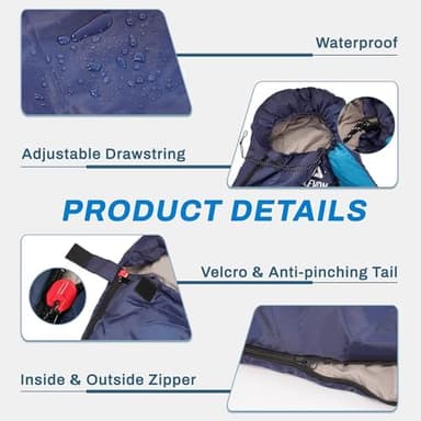 Sleeping Bag for Adults Teens Kids Cold Warm Weather, Portable Waterproof & Lightweight, Compact with Compression Sack, for 3-4 Seasons Camping, Backpacking, Hiking, Travel, Indoors Outdoors - Image 4
