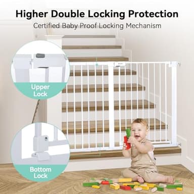 COMOMY 36" Extra Tall Baby Gate for Stairs Doorways, Fits Openings 29.5" to 48.8" Wide, Auto Close Extra Wide Dog Gate for House, Pressure Mounted Easy Walk Through Pet Gate with Door, White - Image 4