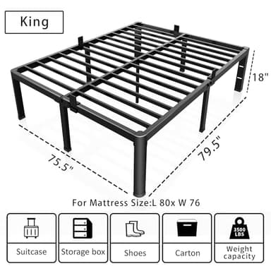 ROIL 18 Inch King Bed Frame with Rounded Corner and Headboard Hole Mattress Retainers 3500LBS Metal Heavy Duty Steel Slats No Box Spring Needed Platform Noise-Free Easy Assembly - Image 3