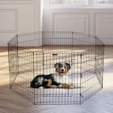 Dog Playpen - Foldable Metal Exercise Puppy Play Pen with 8 24x30in Panels - Indoor/Outdoor Pen with Door for Dogs, Cats or Small Animals by PETMAKER - Image 8