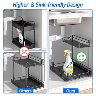 LAMU Under Sink Organizer, Pull Out Cabinet Organizer with Upgraded Slides, Slide Out Sink Shelf Cabinet Storage Shelves, Storages for Kitchen Bathroom - Image 8