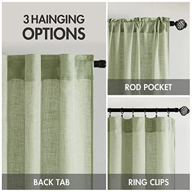 MIULEE Sage Green Linen Curtains 84 Inch Length for Bedroom Living Room, Soft Thick Linen Textured Window Drapes Semi Sheer Light Filtering Back Tab Rod Pocket Burlap Look Spring Decor, 2 Panels - Image 3