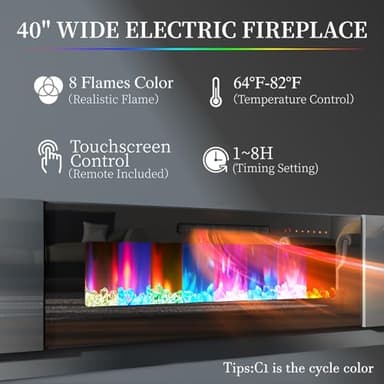 AMERLIFE Fireplace TV Stand with 40" Fireplace, 80" Modern High Gloss Fireplace Entertainment Center LED Lights, 2 Tier TV Console Cabinet for TVs Up to 90", Grey - Image 2