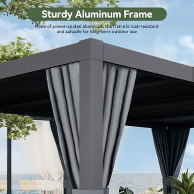 Aoxun Louvered Pergola 10' x 12' Outdoor Aluminum Pergola with Adjustable Top for Decks, Gardens and Backyards, Gray - Image 7