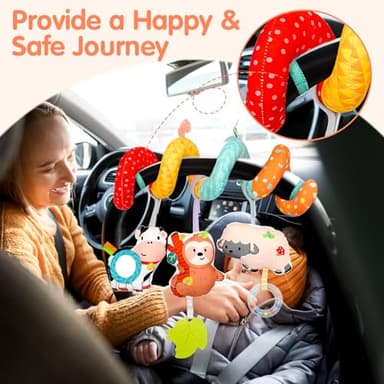 XIXILAND Car Seat Toys for Babies 0-6 Months Boy Girl Carseat Toys Hanging Spiral Stroller Toys, Infant Toys Baby Toys 0-6 Months Newborn Toys 0 3 Months Brain Development with Mirror Teether Rattle - Image 3
