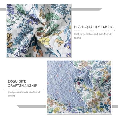 Travan 3-Piece Quilt Set Quilted Bedspread Lightweight Coverlet Set Garden Style Floral Printed Oversized Quilted Bedding Set for All Season, Secret Garden, Queen Size - Image 4
