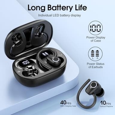 Wireless Earbuds, 2023 Bluetooth Headphones 5.3 Sport, 50H Ear buds with Earhooks, Dual LED DisplayBluetooth Earbuds, Deep Bass Stereo Noise Cancelling Headphones, IP7 Waterproof Running Earphones - Image 5