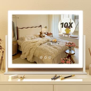 FENNIO Vanity Mirror with Lights 13'' x 17'' Makeup Mirror with Lights,Vanity Mirror Touch Screen with 3-Color Lighting,Dimmable,for Vanity Desk Bedroom White - Image 1