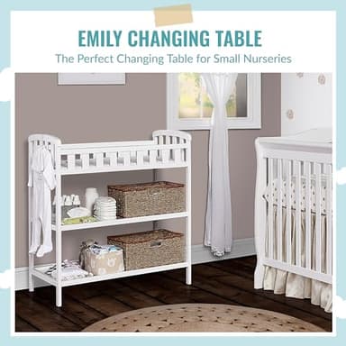 Dream On Me Emily Changing Table in White – Compact & Portable, Solid New Zealand Pinewood, Safety Rails, Two Spacious Storage Shelves, Water-Resistant 1" Changing Pad - Image 7