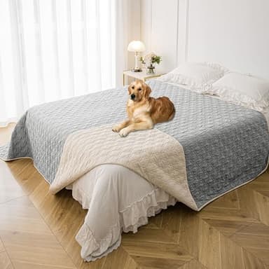 Bigbeer Waterproof Dog Blanket, Washable Pet Couch Covers for Dogs, Sofa Bed Furniture Protector Cover for Puppy Kids Reversible(68x82 Inch, Lightgrey+Cream) - Image 5
