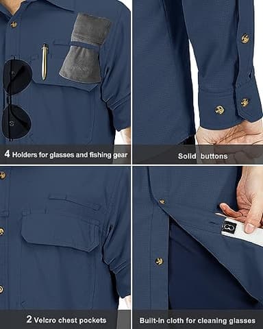 33,000ft Men's Long Sleeve Sun Protection Shirt UPF 50+ UV Quick Dry Cooling Fishing Shirts for Travel Safari Camping Hiking Navy - Image 5