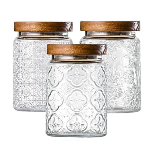 Adodeen 3-Pack 24oz Glass Jar With Airtight Lid,Kitchen Canisters For Countertop,Coffee Sugar Container Set,Pantry Glass Storage Containers For Flour,Candy,Loose Tea,Snack, mason jars - Image 1