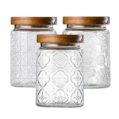 Adodeen 3-Pack 24oz Glass Jar With Airtight Lid,Kitchen Canisters For Countertop,Coffee Sugar Container Set,Pantry Glass Storage Containers For Flour,Candy,Loose Tea,Snack, mason jars - Image 1