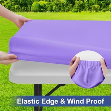 homing Rectangle Table Cloth Cover, Waterproof Polyester Elastic Fitted Tablecloth, Fits for 6 Foot Folding Tables, Washable Table Protector for Picnic, Camping, Outdoor (Lavender, 30" x 72") - Image 2