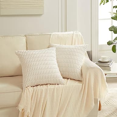 Fancy Homi 4 Pack 20x20 Inch Striped Corduroy Throw Pillow Covers, Rustic Boho Home Decor - 50x50 cm - Image 6