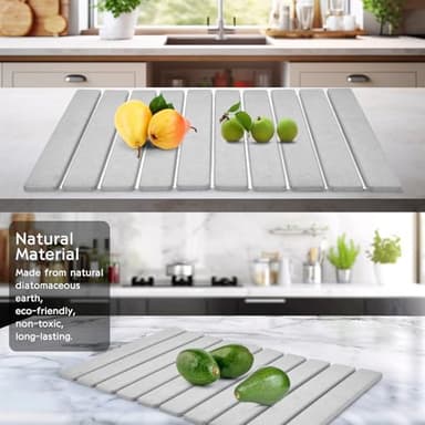 Large Stone Dish Drying Mats for Kitchen Counter, 24"(L)×16"(W) Collapsible Quick Dry Dish Drying Mat, Eco-Friendly Absorbent Diatomaceous Earth Mat for Dishes Bottles Cups, Match Any Countertop - Image 3