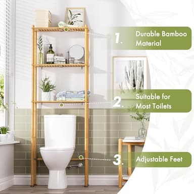 AmazerBath Over The Toilet Storage Shelf Bamboo, 3-Tier Over Toilet Organizer Rack, Freestanding Above Toilet Shelf for Bathroom, Laundry, Space Saver, Natural Color - Image 4