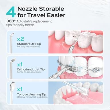 COSLUS Mini Water Flosser for Travel: Portable Compact Design, Cordless Oral Irrigator with 4 Modes, Removable Tank, IPX7 Waterproof for Braces, Orthodontic, Sensitive Teeth On-The-Go Use, Black, T40 - Image 9