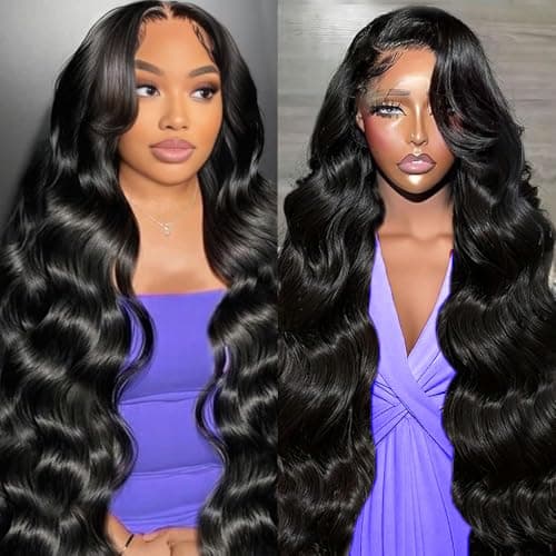TEGASE 34 Inch 13x6 Body Wave Lace Front Wigs Human Hair 200% Density Real Human Hair Wig Pre Plucked Natural Color Brazilian Virgin Wigs Human Hair for Women - Image 1