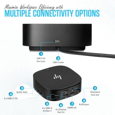 Koncept 5TW10AA / 5TW10UT / 5TW10AA#ABB for HP Replacement Docking Station for Laptop Dual Monitor Bundle - 1 Year Warranty - USB-C Dock G5 - with 120W, HDMI, DP Cable (Renewed) - Image 4