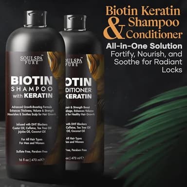 Biotin Shampoo and Conditioner Set with Keratin - Sulfate-Free Advanced Anti-Thinning, Hair Growth Shampoo and Conditioner Combo Repair Formula - with DHT Blockers, for Men & Women - 16 fl oz each - Image 5