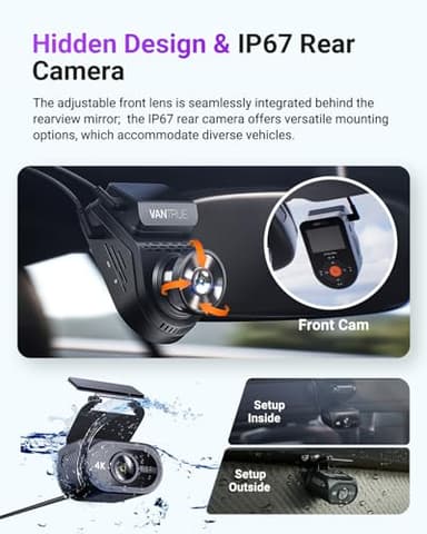 Vantrue S1 Pro Max AI Dash Cam 4K+4K with ADAS, Dual STARVIS 2 Dash cam Front and Rear, 2 Channel HDR Dashcam, PlatePix Night Vision, 5G WiFi, Voice Control, GPS, 24H Buffered Parking Mode, 1TB Max - Image 6