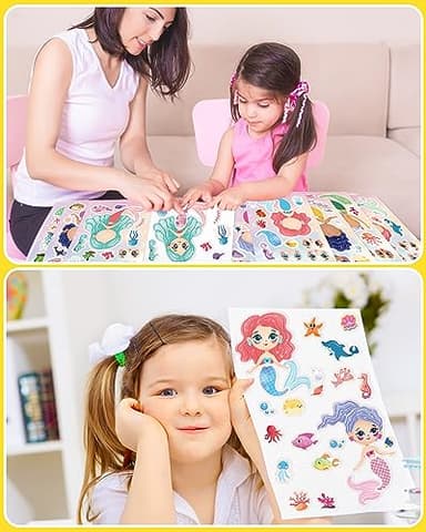 24 Pcs Make Your Own Mermaid Sticker Sheets for Kids with Mermaid Face Stickers for Toddlers Girls Crafts Activities Gift Bag Stuffers Birthday Party Valentines Day Gifts for Kids Classroom - Image 3