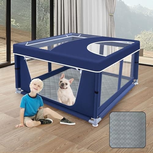 XVISHX 42x42 Inches Puppy Playpen with Cover&Dog Pads, Dog Playpen for Puppies or Small Dogs, Pet Playpen for Indoor & Outdoor, Sturdy Safety Dog Pen with Thickened Fabric - Image 1