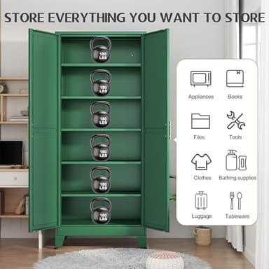 GAIOUS 75.2" Tall Kitchen Food Pantry, Pantry Cabinet with 2 Door and 5 Adjustable Shelves, Green Laundry Room Cabinets, Freestanding Pantry for Kitchen, Study Room, Dining Room and Entryway - Image 3
