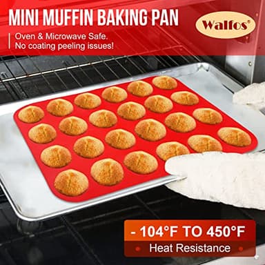 Walfos Mini Silicone Muffin Pan - 24 Cups, BPA Free and Dishwasher Safe, Non-stick Silicone Cupcake Baking Pan, Great for Making Muffin Cakes, Tart, Bread - Image 4