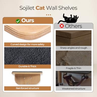 Cat Wall Shelves,Cat Wall Steps and Perch,Stairs,Ladders,Nest,Bed,Modern Wooden Floating Climbing Furniture for Hopping and Sleeping,with Scratching Cushion (Steps) - Image 5